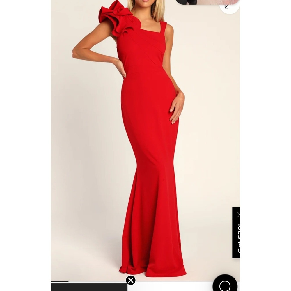 Lulus Lucette Red Sleeveless Ruffled Mermaid Maxi Dress Small Formal Gown